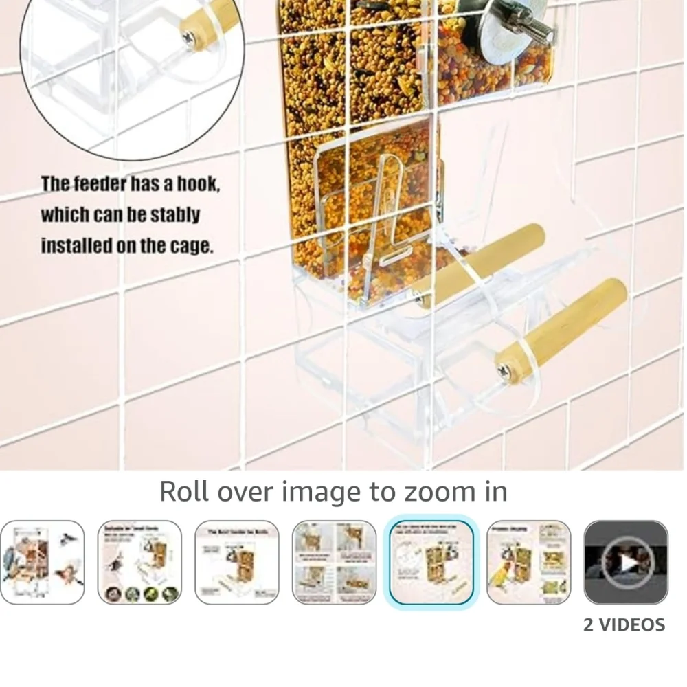 Transparent food container cage no mess automatic bird feeder (111)
